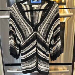 NWOT Coldwater Creek‎ Black and White Striped Cardigan Sweater